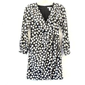 LONDON TIMES Nordstrom Dress Womens 6 Black Ivory Satin Long Sleeve Slimming